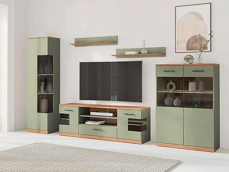 Home affaire Wohnwand "Ribe,Set-5 St.,Oberplatten Eiche massiv,viel Staurau günstig online kaufen