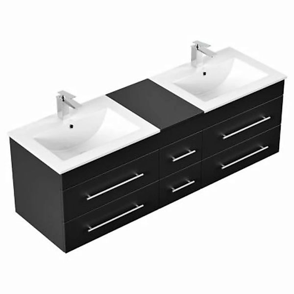 Lomadox Doppel-Waschtisch Set 151 cm NEWLAND-02 in schwarz seidenglanz, B/H günstig online kaufen