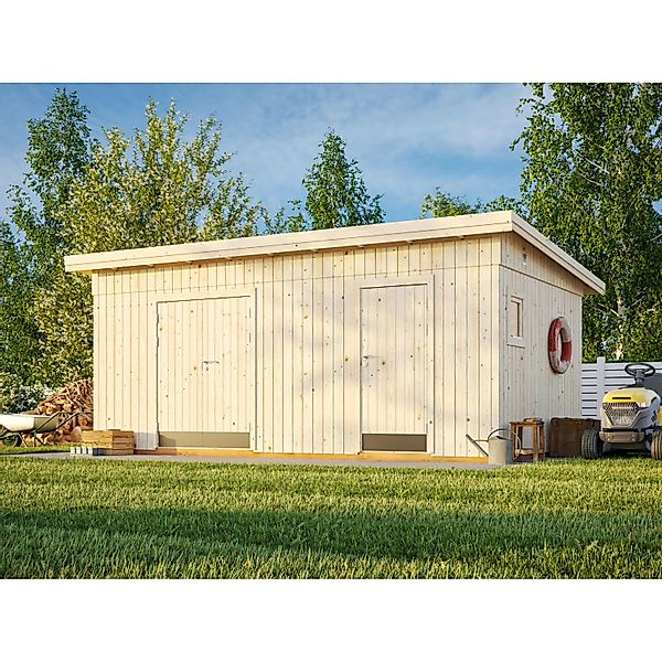 Palmako Kalle Holz-Gartenhaus Natur Pultdach Unbehandelt 561 cm x 330 cm günstig online kaufen