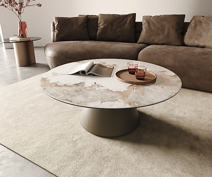 DELIFE Couchtisch Borna, Keramik Minas Melange Weiß-Beige 100x100 cm Gestel günstig online kaufen