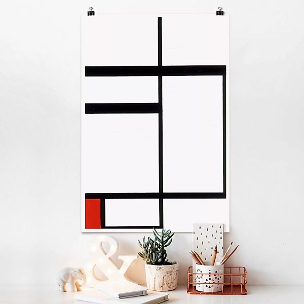 Poster Kunstdruck - Hochformat Piet Mondrian - Komposition Rot Schwarz Weiß günstig online kaufen