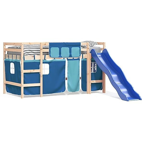 vidaXL Kinderbett Kinderhochbett mit Vorhängen Blau 80x200 cm Massivholz Ki günstig online kaufen