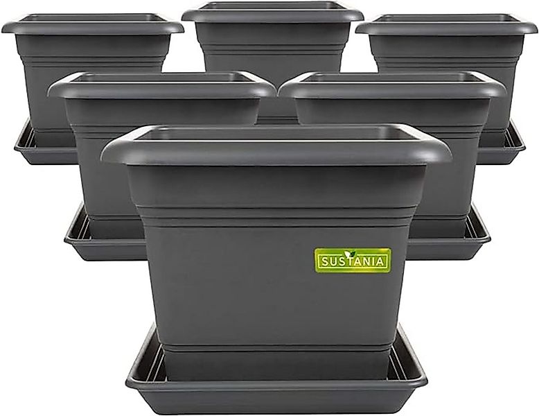 SUSTANIA Blumentopf Pflanzkübel mit Untersetzern (6er Set 28x28x22 cm), Ant günstig online kaufen