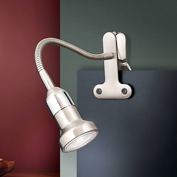 Orion Leuchten Klemmleuchte Seba Schwanenhals 1 x GU10 Satin günstig online kaufen