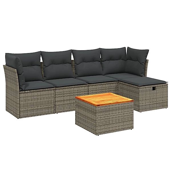 vidaXL 6-Tlg Garten-Sofagarnitur mit Kissen Grau Poly Rattan 3264714 günstig online kaufen