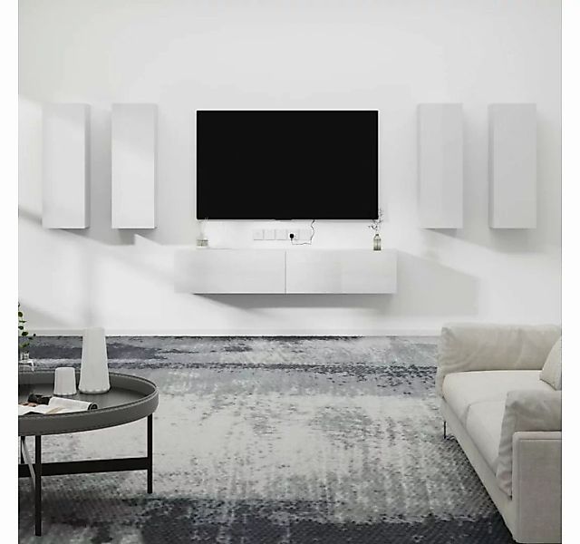 furnicato TV-Schrank 6-tlg. TV-Schrank-Set Hochglanz-Weiß Holzwerkstoff günstig online kaufen