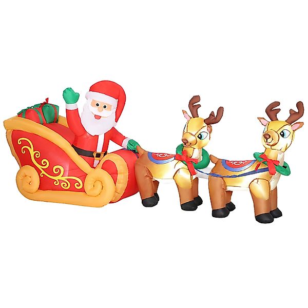 Outsunny 240 cm Aufblasbarer Weihnachtsmann auf Schlitten mit 2 Rentier Auf günstig online kaufen