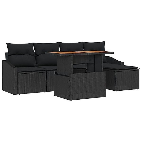 vidaXL Loungesofa 6-teiliges Garten-Ess-Set mit Kissen schwarzes Poly Ratta günstig online kaufen