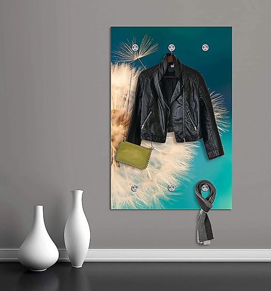 queence Garderobenleiste "Anneli" Wand Garderobe, Blume, Pusteblume, platzs günstig online kaufen