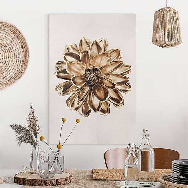 Leinwandbild Dahlie Blume Gold Metallic günstig online kaufen