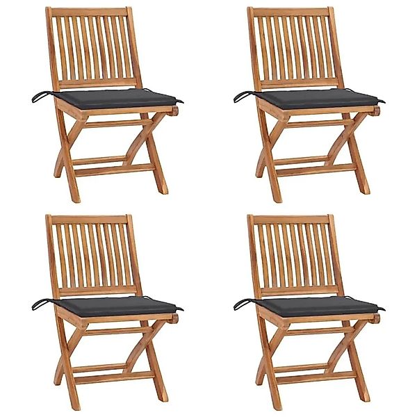 vidaXL Klappbare Gartenstühle mit Kissen 4 Stk Massivholz Teak 3072807 günstig online kaufen