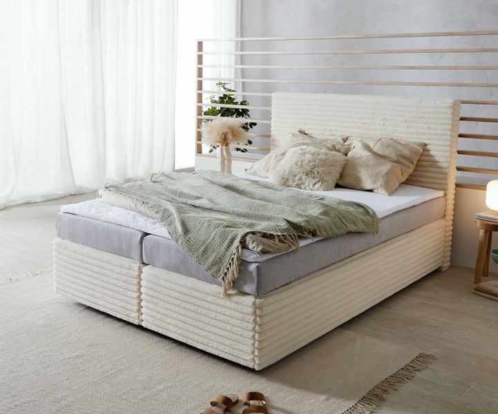 DELIFE Boxspringbett Dream-Well, Plüsch-Cord Beige 140x200 günstig online kaufen
