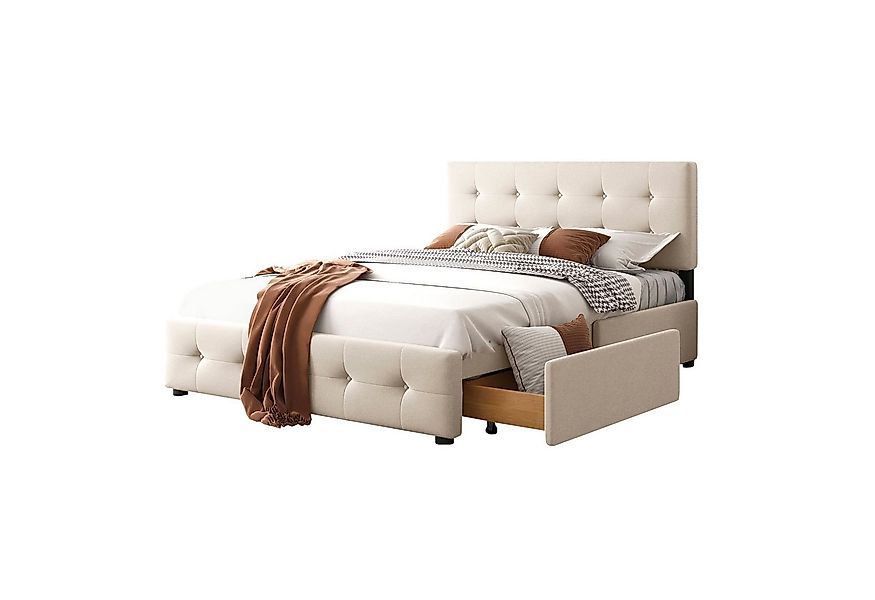 Flieks Polsterbett, Doppelbett Holzbett 4 Schubladen Samt 140x200cm günstig online kaufen