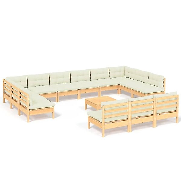 vidaXL 14-tlg Garten-Lounge-Set mit Creme Kissen Massivholz Kiefer Modell 3 günstig online kaufen