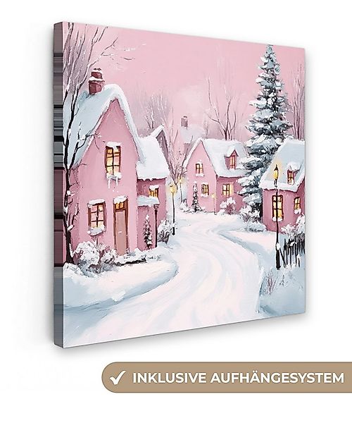 OneMillionCanvasses® Leinwandbild Weihnachtsdorf - Rosa - Winter - Schnee - günstig online kaufen