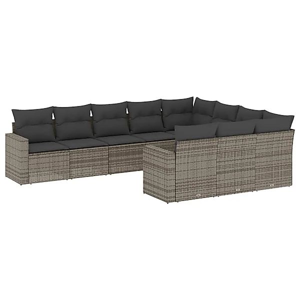 vidaXL 10-Tlg Garten-Sofagarnitur mit Kissen Grau Poly Rattan 3251827 günstig online kaufen