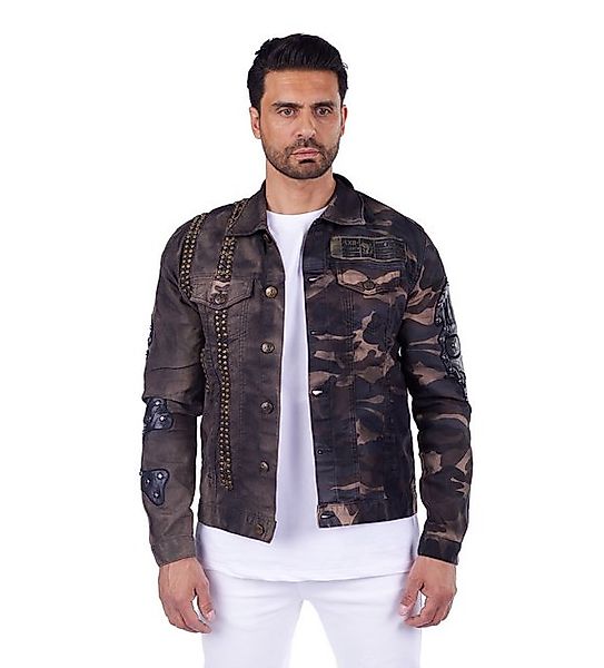 KINGZ Jeansjacke Designer Nieten Totenkopf Militaryjacke Army S günstig online kaufen