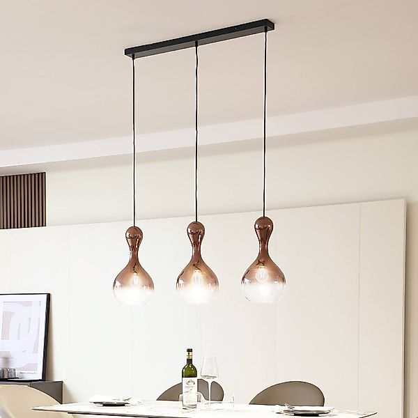 Lucande Hängleuchte Lyrisa, 3-flg., kupferfarben, Glas, 22cm günstig online kaufen