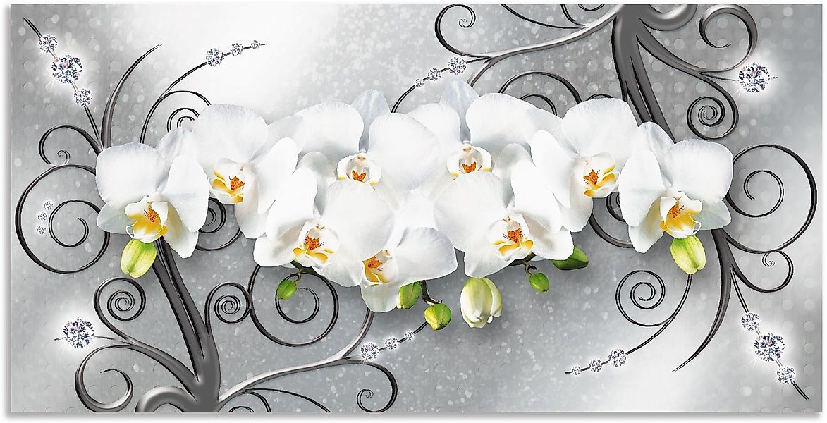 Artland Wandbild weiße Orchideen auf Ornamenten, günstig online kaufen