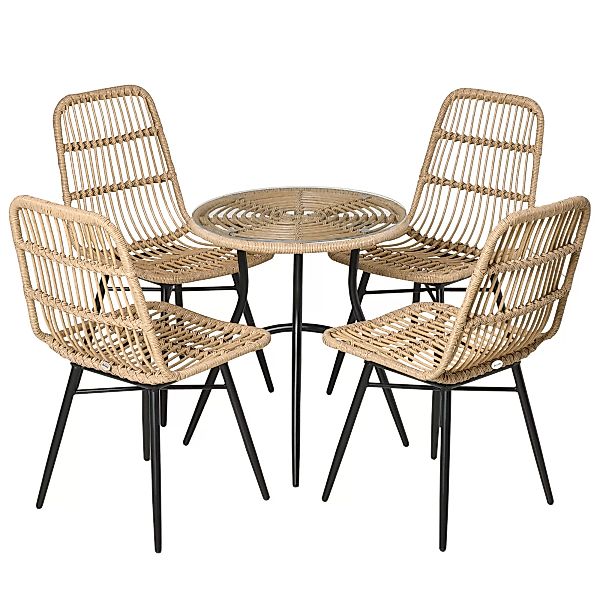 Polyrattan Gartenmöbel Set  Essgruppe mit Esstisch & 4 Stühlen, inkl. Beist günstig online kaufen