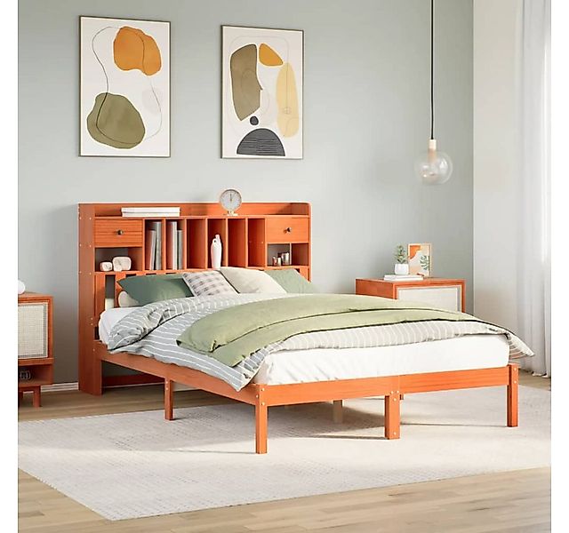 vidaXL Bett, Massivholzbett mit Regal ohne Matratze Wachsbraun 140x190 cm günstig online kaufen