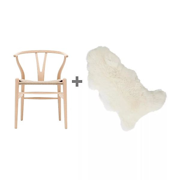 Carl Hansen - Aktionsset CH24 Wishbone Chair mit Fell - Buche geseift/Gefle günstig online kaufen