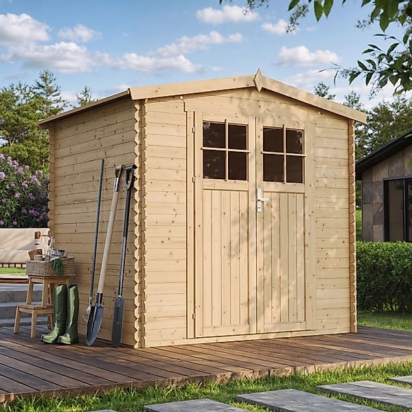 Timbela Holz-Gartenhaus M369F+M367G mit Boden Beige Braun 4,33 m² FSC® günstig online kaufen
