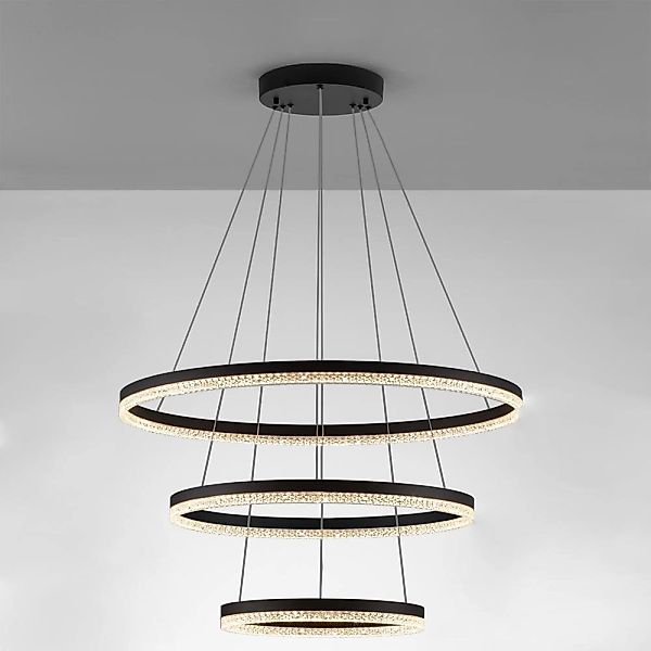 LED Pendelleuchte Adria in Schwarz und Transparent 3x 32,33W 9453lm günstig online kaufen