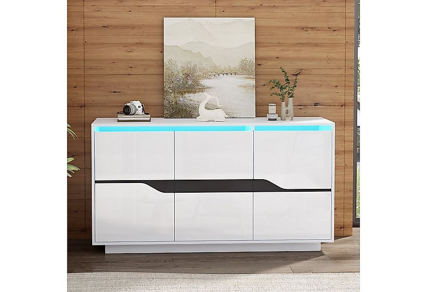 Merax Sideboard 140x40x76cm (1 St., Hochglanzfront in Weiß-Schwarz), Kommod günstig online kaufen