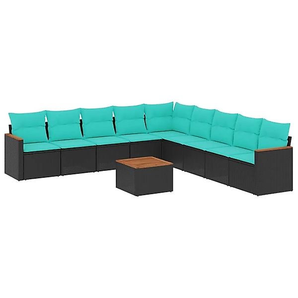 vidaXL 10-Tlg Gartensofa-Set mit Kissen Schwarz Polyrattan 3226064 günstig online kaufen