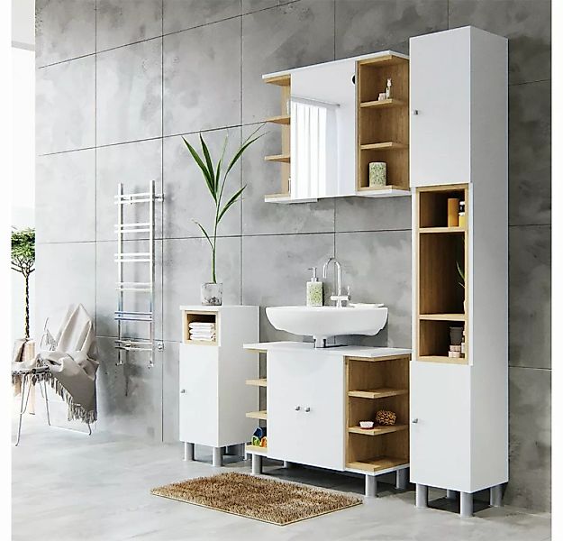 Vicco Badezimmerspiegelschrank Spiegelschrank Badspiegel AQUIS Sonoma Weiß günstig online kaufen