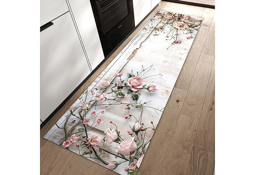 Primedeco Teppich Küchenteppich Rosenblüten Eleganz PVC rutschfest abwaschb günstig online kaufen