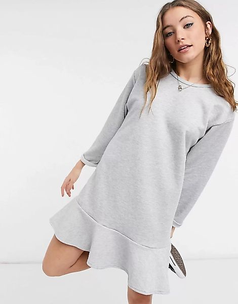 New Look – Sweatshirtkleid mit abfallendem Saum in Grau günstig online kaufen