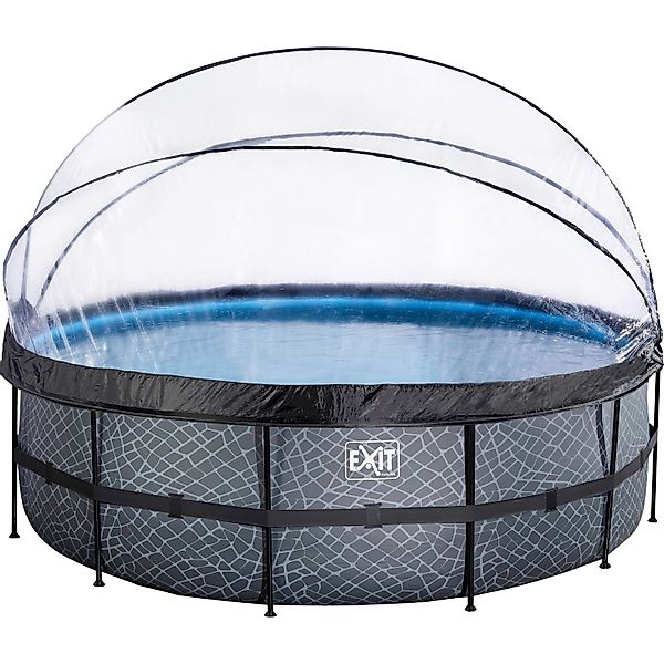 EXIT Stone Pool Grau Ø450x122cm m. Sandfilterpumpe u. Abdeckung u. Wärmepum günstig online kaufen
