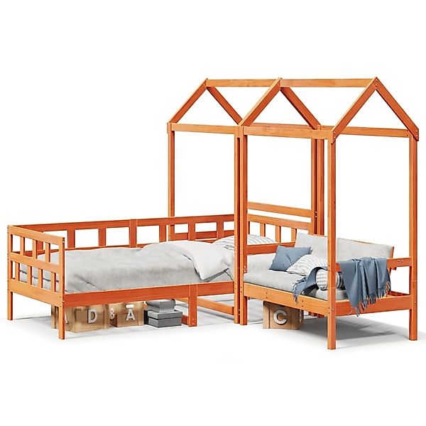 vidaXL Bett, Tagesbett Set mit Dach Wachsbraun 90x190 cm Massivholz Kiefer günstig online kaufen