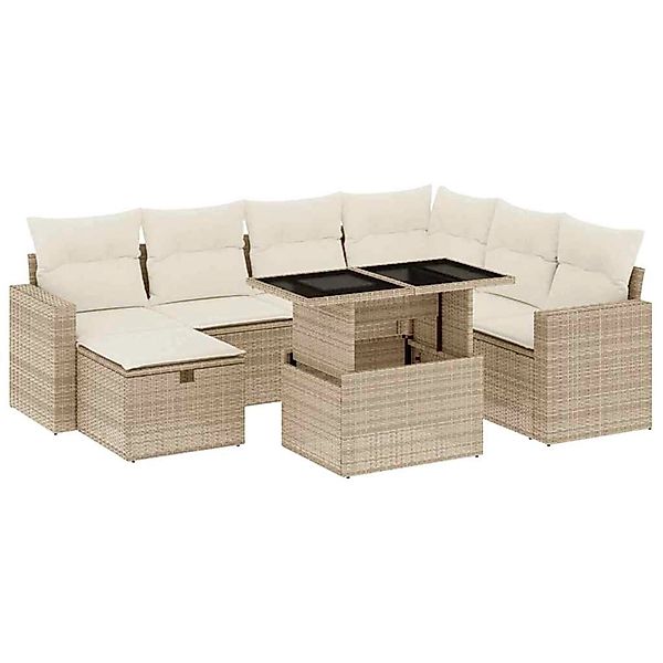 vidaXL 8-Tlg Garten-Sofagarnitur mit Kissen Beige Poly Rattan 3274838 günstig online kaufen