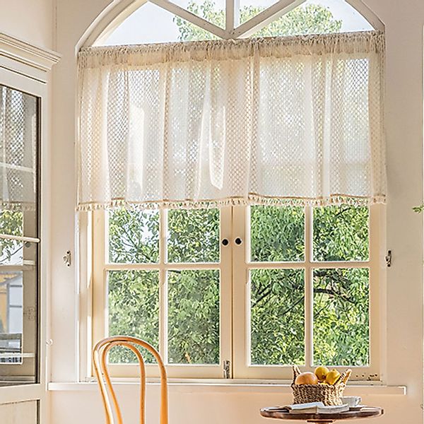Sunicol Scheibengardine Halbtransparent Bistrogardine, Vintage Quasten günstig online kaufen