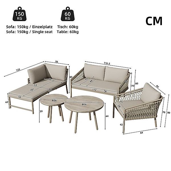 HAUSS SPOLE Sofa Seil Gartenmöbel Set mit allen Sitz- Und Rückenkissen, Bal günstig online kaufen