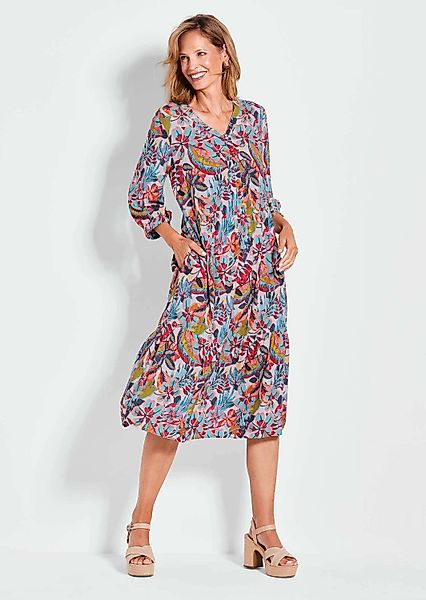GOLDNER Sommerkleid Kurzgröße: Midikleid, Allover-Print, V-Ausschnitt günstig online kaufen