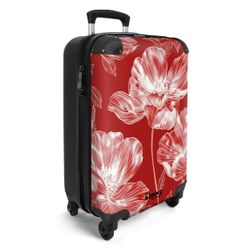 NoBoringSuitcases.com© Hartschalen-Trolley Rot mit weißen Blüten günstig online kaufen
