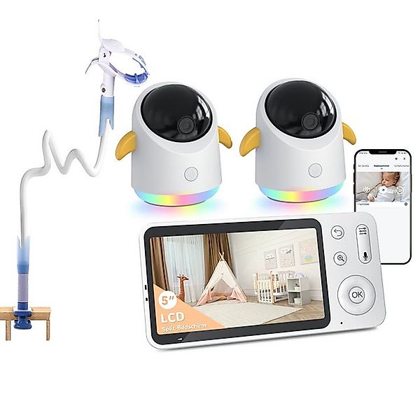 Boifun Video-Babyphone 2K Babyphone mit 2 Kameras und App 5 Zoll WLAN Babyf günstig online kaufen