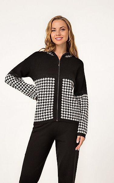 Passioni Kapuzenstrickjacke mit Hahnentrittmuster dekorativer Anhänger am R günstig online kaufen