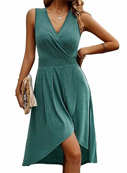 ZWY A-Linien-Kleid Einfarbiges Kleid mit V-Ausschnitt, lässiges, schmales K günstig online kaufen