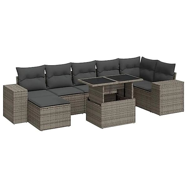 vidaXL 8-Tlg Garten-Sofagarnitur mit Kissen Grau Poly Rattan 3326841 günstig online kaufen