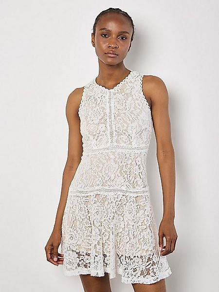 Apricot Minikleid Hochgeschlossenes Spitzen-Skaterkleid mit Semitransparenz günstig online kaufen