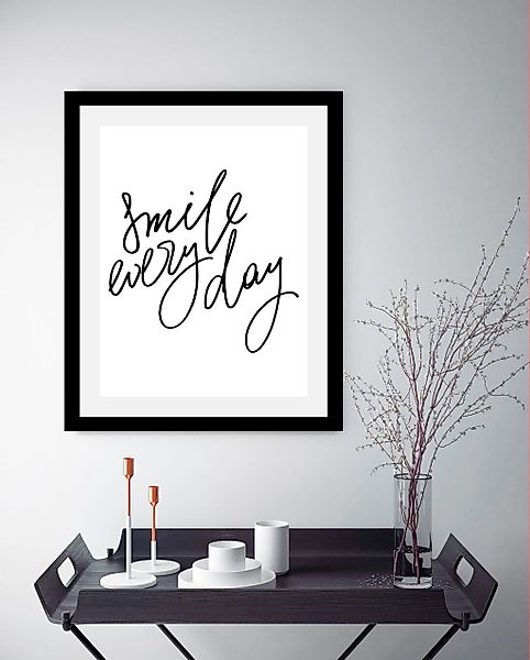queence Bild »Smile«, Sprüche & Texte-Schriftzug-Schwarz-Weiß-Motivationsbi günstig online kaufen