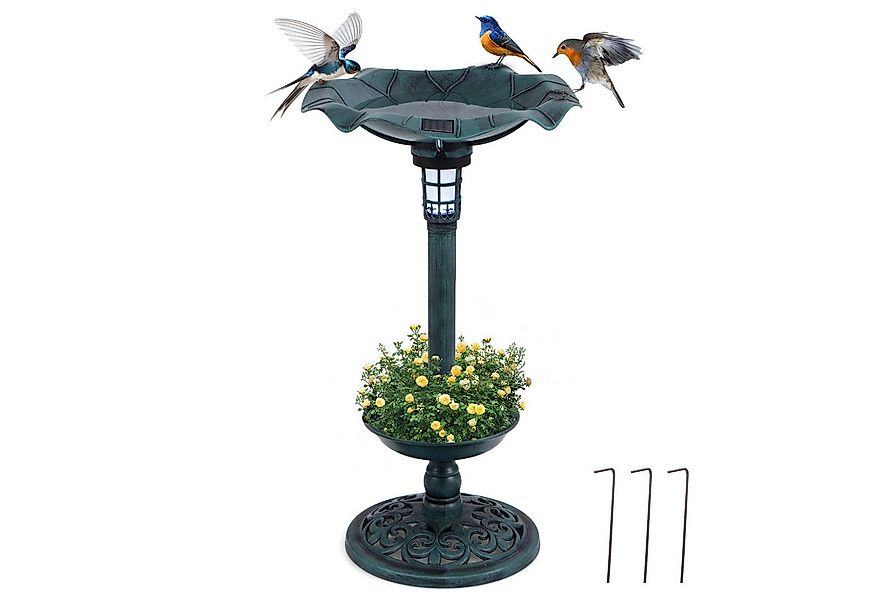 KOMFOTTEU Vogeltränke, Vogelbad Winterfest mit Solar Licht & Blumentopf günstig online kaufen