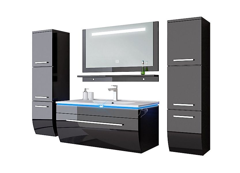 Homeline Badmöbel-Set Badmöbel Set Weiß Hochglanz lackiert LED System tausc günstig online kaufen