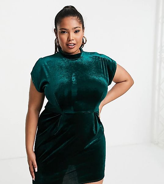 Closet London Plus – Tailliertes Minikleid aus Samt in Smaragdgrün günstig online kaufen