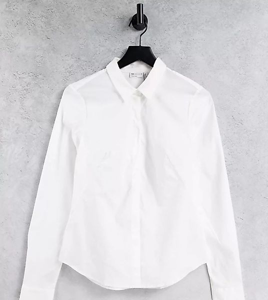ASOS DESIGN Tall – Langärmliges, enges Hemd aus Baumwollstretch in Weiß günstig online kaufen